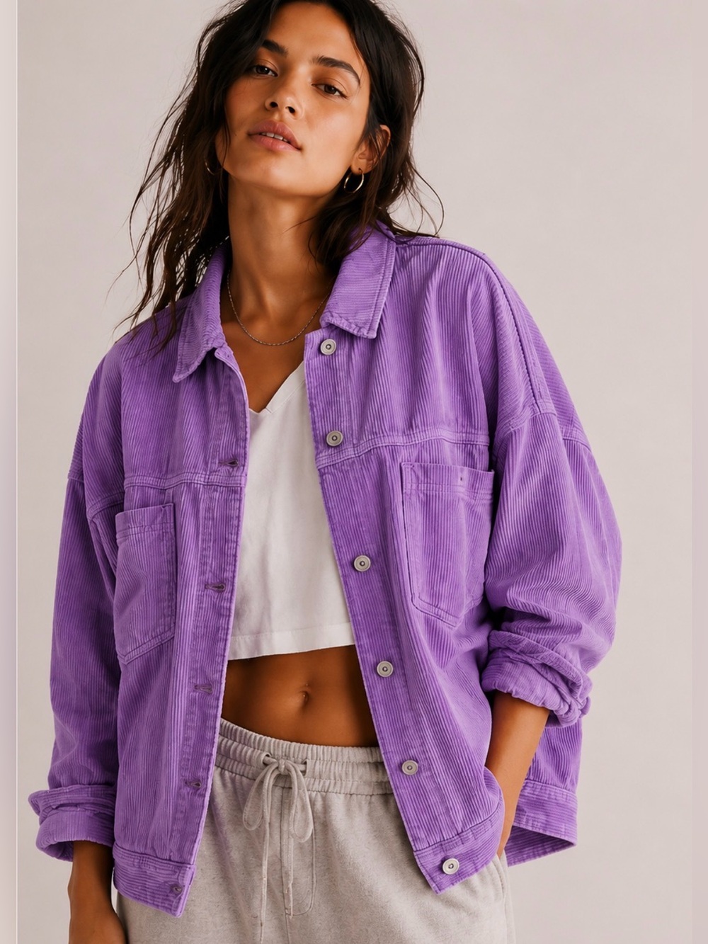 NWT We The Free by Free People Rumors Corduroy Jacket in Violet Turtle Colorway - Picture 1 of 8